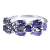 Siti sterling silver ring with cluster of oval stones in a floral layout blue gemstone hexa ring for everyday elegance
